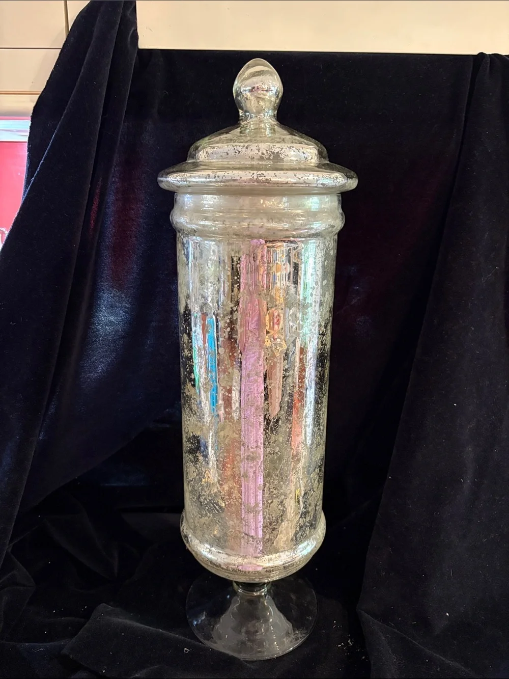 Tall Mercury Glass Apothecary Jar with Pedestal Lid - Silver. Pottery Barn